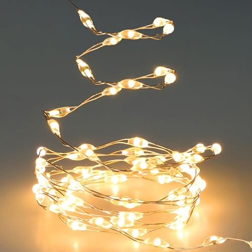 Spetebo Draht Lichterkette warm weiß mit Timer - 200 cm / 132 LED - Weihnachts Deko Leuchtdraht Batterie betrieben - Advent Winter Deko Silberdraht Beleuchtung Indoor von Spetebo