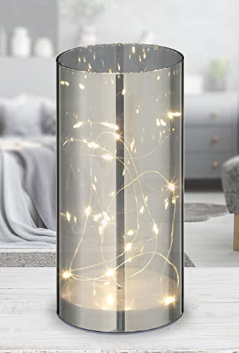 Spetebo LED Lichterglas silber mit Timer - 20 cm - Deko Glas Leuchte - Zylinder Lampe Tischdeko Fensterdeko beleuchtet von Spetebo