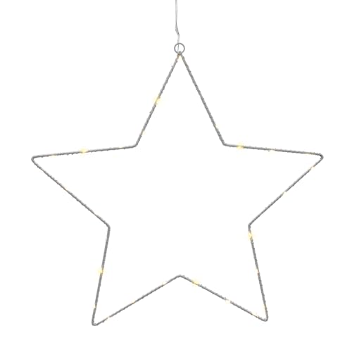 Spetebo LED Metallstern Silhouette weiß mit Saugnapf zum Hängen - 30 cm - Deko Leuchtstern warm weiß beleuchtet Batterie betrieben mit Timer - Weihnachten Advent Winter Fenster Leuchte von Spetebo