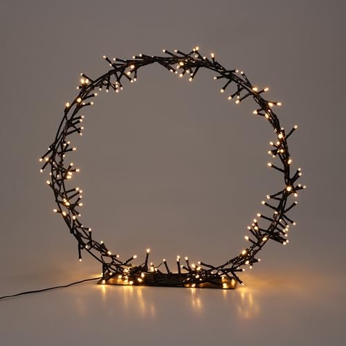 Spetebo LED Ring schwarz mit Standfuß - 38 cm - Metallkranz warm weiß beleuchtet mit Timer - Clusterring Lichterkette Advent Weihnachten Dekoration für Innen und Außen von Spetebo