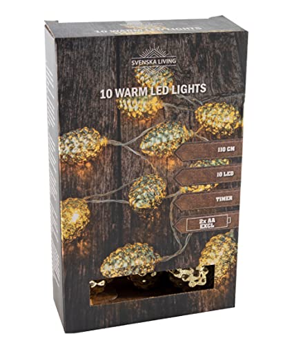 Spetebo LED Tannenzapfen Lichterkette - 110 cm - Weihnachts Beleuchtung 10 Zapfen gold - Fenster Tisch Deko Innen von Spetebo