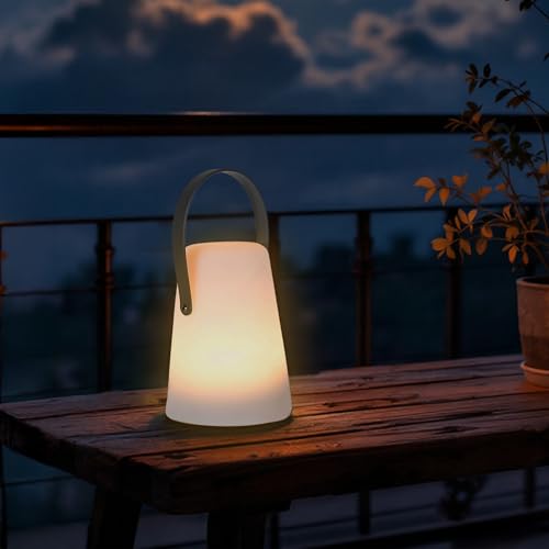 Spetebo LED Tischlampe für Außen mit Lederband konisch - 14 x 10 cm - Garten Tischleuchte mit Timer Funktion - Outdoor Gartenlampe Tisch Leuchte Deko Lampe von Spetebo