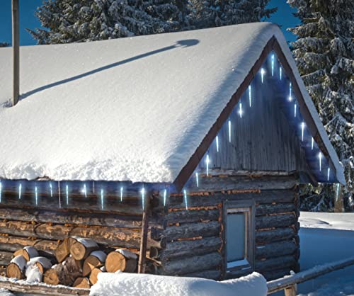 Spetebo XXL Eiszapfen Lichterkette kalt weiß mit Timer - 6,9 m / 72 LED - Garten Deko Beleuchtung mit 8 Funktionen - Weihnachten Advent Winter Dekoration für Außen von Spetebo