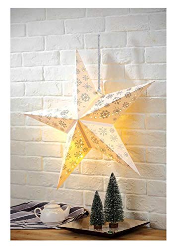 Spetebo Weihnachtsstern Schneeflocke 60 cm - 10 LED - Papierstern zum hängen Leuchtstern von Spetebo