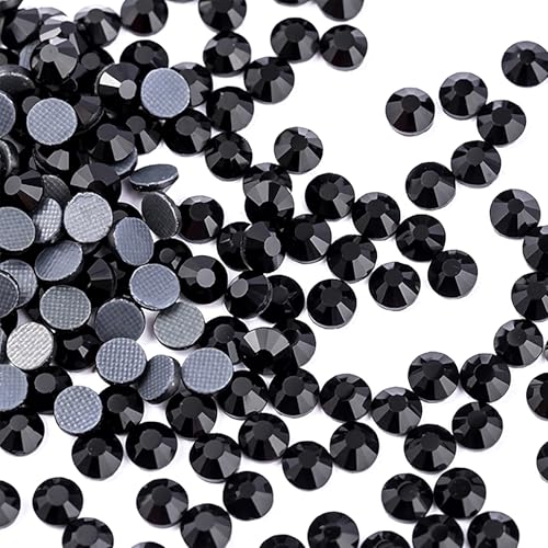 1440 Stücke Strasssteine Schwarz,3.8-4mm Glitzersteine Schwarz Glas,Runde Schwarze Glitzersteine,Selbstklebend Schwarze Strasssteine,Flache Rhinestones für Nagel Kleidung Schuhe DIY Handwerk von SpetngSake