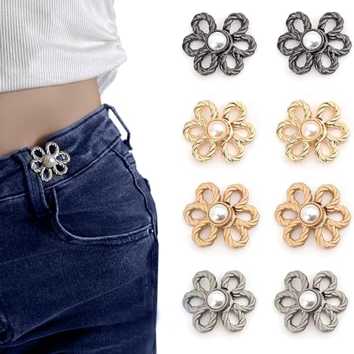 4 Sets Knöpfe Hosen Enger Machen,Perlen Blumen Hosenbund Enger Machen,Verstellbaren Hosen Enger Machen Clip,Hosen Verkleinern Clip,Perlen Blumen Waist Clips,für Frauen,Männer,Teenager von SpetngSake