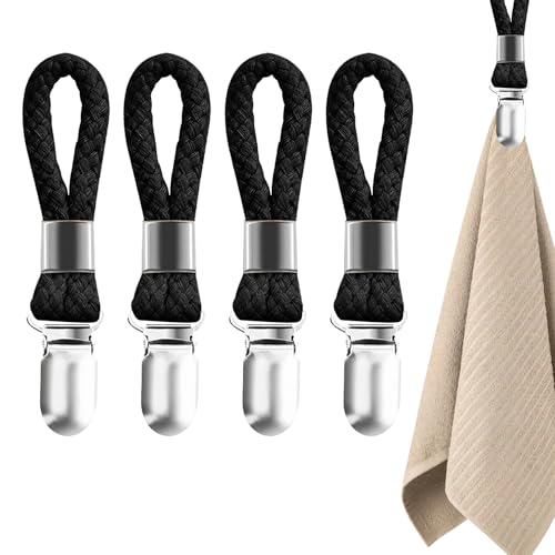 4 Stück Schwarz Handtuchklammern, Ohne Nähen Multifunktionaler Aufbewahrung Metal Handtuchclip, Edelstahl Handtuch Klammern mit Schlaufen, für Aufhängen Towel Geschirrtuch von Kücher Bad Haken von SpetngSake