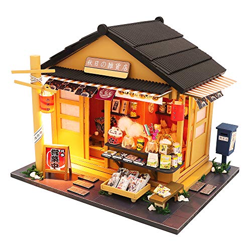 Spilay DIY Miniatur-Puppenhaus-Bausatz, DIY Puppenhaus-Bausatz mit Holzmöbeln mit Staubschutz & Spieluhr & LED, Geburtstag Weihnachten Handmade Gift-(Gibbon Sushi) M2011 (Grocery Store) von Spilay