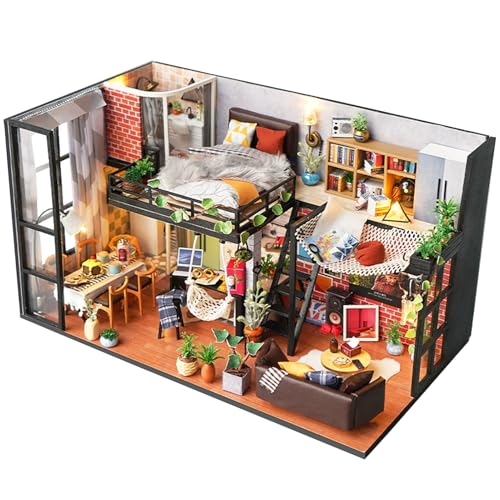 Spilay DIY Miniatur-Puppenhaus-Bausatz mit Holzmöbeln, Staubschutz, Spieluhr und LED, Basteln, Geburtstag, Weihnachten und Valentinstag Geschenke-TD43 von Spilay