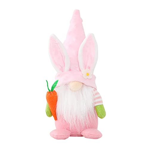 SpirWoRchlan Osterdekorationen, Hasenohren Design Ostern Zwerg Puppe Realistische Strickstoff Halten Karotte Zwerg Dekoration für Kinder Ostergeschenke (Rosa) von SpirWoRchlan