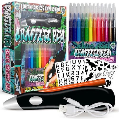 Elektrischer Airbrush-Stift, kabelloses wiederaufladbares elektrisches Airbrush-Sprühgerät, Aquarell-Sprühstift, Airbrush-Marker-Set 12 Farben, auswaschbare Aquarellfarben von Splat Planet