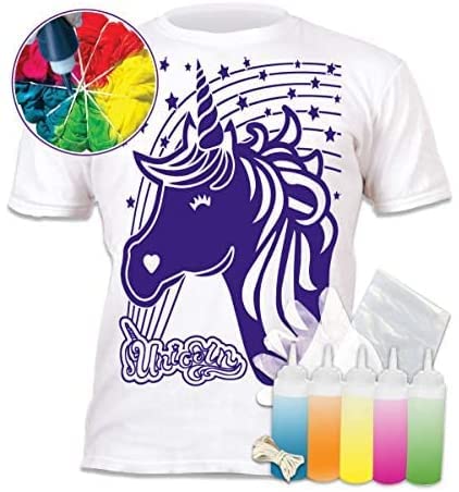 Splat Planet T-Shirt Einhorn Tie Dye Kit. Fünf Farben Stoff Textilfarbe. Machen Sie Ihre eigene Krawatte Farbstoff T-Shirt. (5-6 Jahre) von Splat Planet