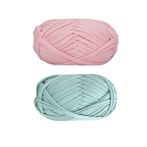 Spldsun 2 Stück Knitting Crochet Yarn, DIY T-Shirt Yarn, Strickgarn Stoff, für Stricken Häkeln Garn Korb Zubehör（Rosa, Blau） von Spldsun