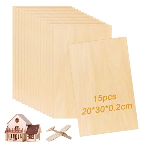 Sporgo 15 Stück Holzplatte Sperrholz: 30 X 20 CM Sperrholzplatte, 2mm Dicke Sperrholz, Holzplatten zum Basteln, Holzplatt für DIY Holzarbeiten, Laserbearbeitung, Brandmalerei, Modellbau, Bastelholz von Sporgo