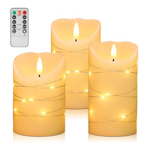 Sporgo LED Kerzen: Flammenlose Kerzen mit eingebauter Lichterkette, Led Kerzen Flackernde Flamme, Elektrische Kerzen mit Fernbedienung, für Hochzeitsdekoration, Wohnkultur (3er Set, 10cm 12,5cm 15cm) von Sporgo