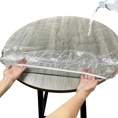 Sporgo Transparent Tischdecke Rund: Wasserdicht Durchsichtige Tischdecke Rund Gartentischdecke mit Gummizug, PVC Outdoor Tischdecke Tischfolie, Elastische Rund Tischschutz 120–140 cm von Sporgo