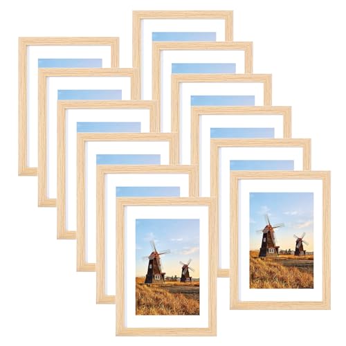 Spotjoy Bilderrahmen 10x15 cm 12er Set Fotorahmen Posterrahmen mit Passepartout Holzrahmen Dokumentenrahmen stabiles MDF-Holz Rahmen mit Acrylglas, Holz von Spotjoy