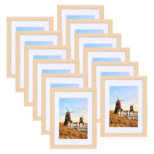 Spotjoy Bilderrahmen 10x15 cm 12er Set Fotorahmen Posterrahmen mit Passepartout Holzrahmen Dokumentenrahmen stabiles MDF-Holz Rahmen mit Acrylglas, Holz von Spotjoy