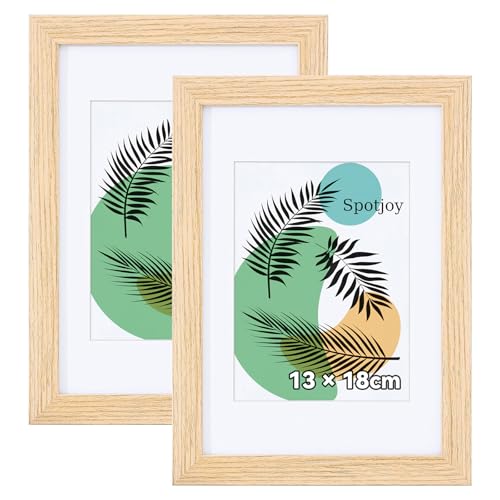 Spotjoy Bilderrahmen 13x18 cm 2er Set Fotorahmen Posterrahmen mit Passepartout Holzrahmen Dokumentenrahmen stabiles MDF-Holz Rahmen mit Acrylglas, Eiche von Spotjoy