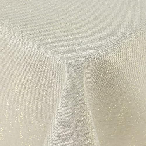 Spotjoy Glitzer Leinenoptik Tischdecke Abwaschbar Mitteldecke 80x80 cm Tischtuch Lotuseffekt Wasserabweisend Tischwäsche Fleckabweisend - Beige von Spotjoy