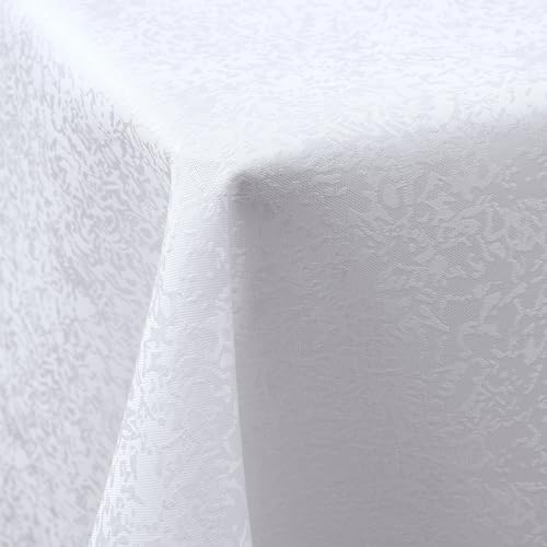 Spotjoy Tischdecke Abwaschbar Rechteckig 140x180cm Polyester Tischwäsche Jacquard Garten Tafeldecke Ornamente Pflegeleicht - Weiß von Spotjoy