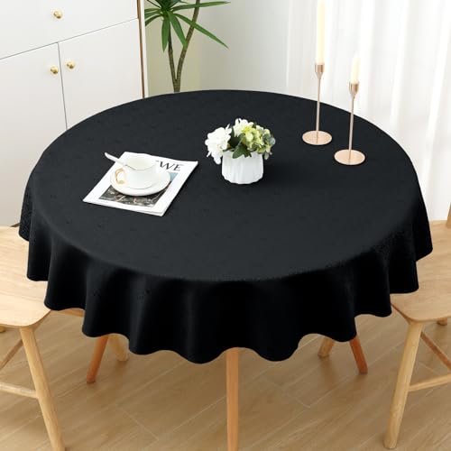 Spotjoy Tischdecke Abwaschbar Rund 140cm Polyester Tischwäsche Jacquard Garten Tafeldecke Ornamente Pflegeleicht - Schwarz von Spotjoy