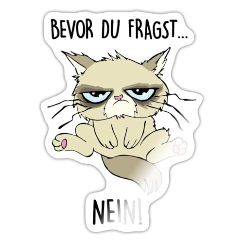 Spreadshirt Bevor Du Fragst Nein Katze Grumpy Sticker, 10 x 10 cm, Weiß glänzend von Spreadshirt