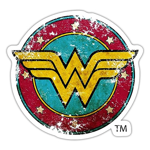 Spreadshirt DC Comics Wonder Woman Logo Used Look Sticker, max. 10 x 10 cm, 10 x 10 cm, Mattweiß von Spreadshirt