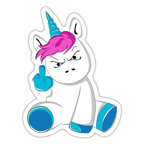 Spreadshirt Einhorn Wütend Stinkefinger Sticker, max. 10 x 10 cm, 10 x 10 cm, Mattweiß von Spreadshirt