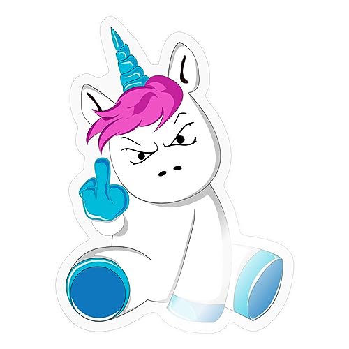 Spreadshirt Einhorn Wütend Stinkefinger Sticker, max. 10 x 10 cm, 10 x 10 cm, Transparent glänzend von Spreadshirt