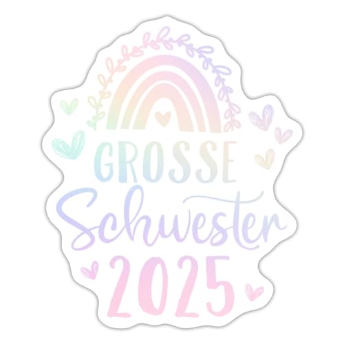 Spreadshirt Große Schwester 2025 Regenbogen Pastell Sticker, max. 10 x 10 cm, 10 x 10 cm, Mattweiß von Spreadshirt