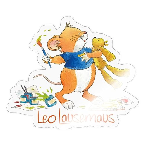 Spreadshirt Leo Lausemaus Malen mit Teddy Sticker, max. 10 x 10 cm, 10 x 10 cm, Transparent glänzend von Spreadshirt