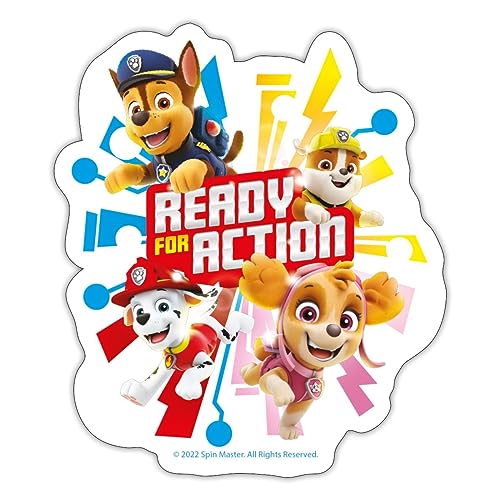 Spreadshirt Paw Patrol Ready For Action Sticker, max. 10 x 10 cm, 10 x 10 cm, Mattweiß von Spreadshirt