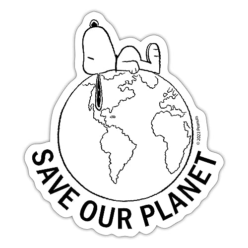 Spreadshirt Peanuts Snoopy Save Our Planet Umwelt Sticker, max. 10 x 10 cm, 10 x 10 cm, Mattweiß von Spreadshirt