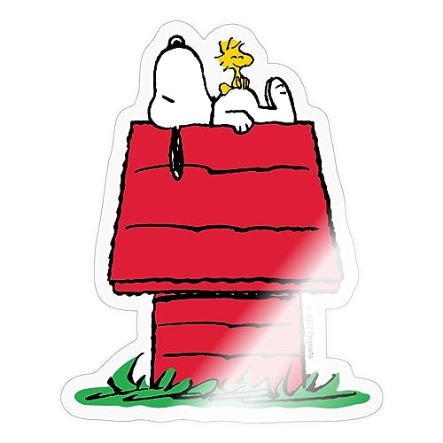 Spreadshirt Peanuts Snoopy Woodstock Und Die Hundehütte Sticker, max. 10 x 10 cm, 10 x 10 cm, Transparent glänzend von Spreadshirt