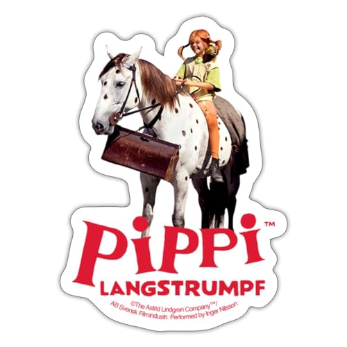 Spreadshirt Pippi Langstrumpf Reitet Auf Kleiner Onkel Sticker, max. 10 x 10 cm, 10 x 10 cm, Mattweiß von Spreadshirt