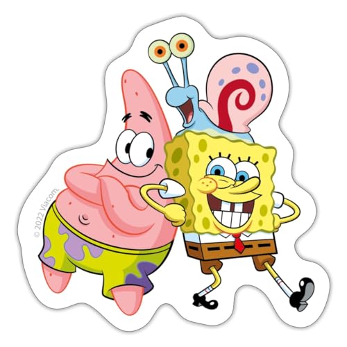 Spreadshirt SpongeBob Schwammkopf Mit Patrick & Gary Sticker, max. 10 x 10 cm, 10 x 10 cm, Mattweiß von Spreadshirt