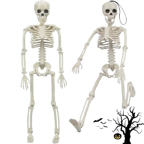 Sprießen 2 Stück Halloween Deko Skelett, Skelett Dekorationen Mit Beweglichen Gelenken, Hängende Skelette, Skelett Halloween Deko, Für Halloween-Friedhof-Dekorationen, Spukhaus-Zubehör (40.6 cm) von Sprießen