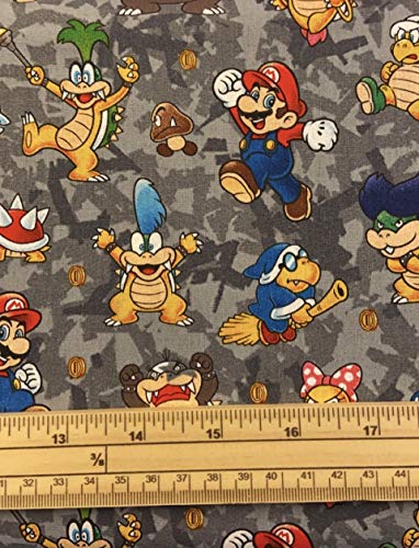 Fat Quarter Super Mario 2 Mario und Feinde auf grauem Quiltstoff, 100 % Baumwolle von Springs Creative