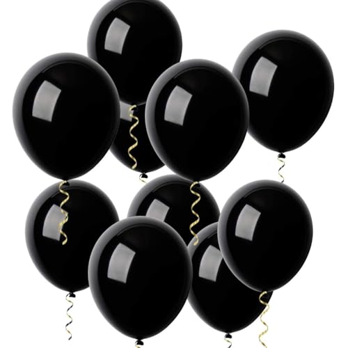 100 Stück Luftballons Schwarz, 12 Zoll Schwarz Latex Ballons, Schwarz Helium Balloons mit Bändern, Partyballon für Halloween Gerburtstag Hochzeit AbschlussTrauerfeier Thema Party Dekoration von Sprinlot