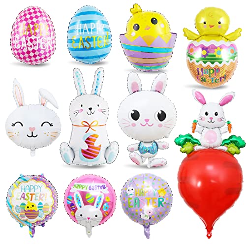 11 Stück Folienballon Osterhase, Giant Hase Karotte Ei Küken Luftballon, Oster Tiere Riesenballon, XXL Helium Ballons Tiere, Kaninchen Ballon für Ostern Kinder Geburtstag Party Deko von Sprinlot