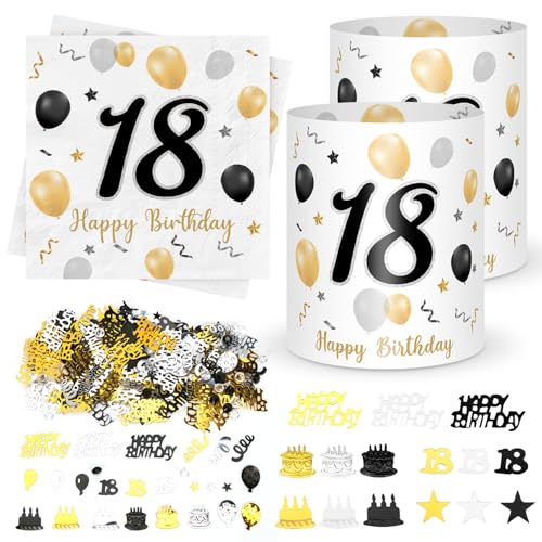 20 Stück Servietten 18. geburtstag+ 12 Stück Windlicht Tischdeko 18 Geburtstag + 500 Stück Konfetti 18 Geburtstag Deko Schwarze Gold, Deko 18. Geburtstag, Tisch Deko 18 Jahre Happy Birthday Jubiläum von Sprinlot