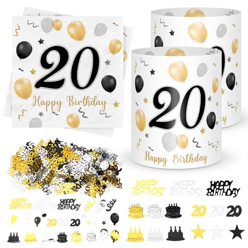 20 Stück Servietten 20. geburtstag+ 12 Stück Windlicht Tischdeko 20 Geburtstag + 500 Stück Konfetti 20 Geburtstag Deko Schwarze Gold, Deko 20. Geburtstag, Tisch Deko 20 Jahre Happy Birthday Jubiläum von Sprinlot