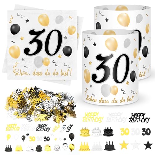 20 Stück Servietten 30. geburtstag+ 12 Stück Windlicht Tischdeko 30 Geburtstag + 500 Stück Konfetti 30 Geburtstag Deko Schwarze Gold, Deko 30. Geburtstag, Tisch Deko 30 Jahre Geburtstag Jubiläum von Sprinlot