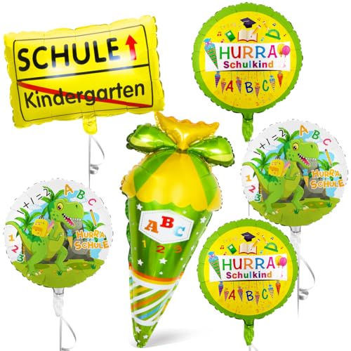 6 Schulanfang Folienballon, Einschulung Junge Deko, ABC Zuckertüten Helium Ballon, Dinosaurier Schuleinführung Folien ballon, HURRA SCHULE, Kindergarten Folien Ballon, Schulstart Ballon for Child von Sprinlot