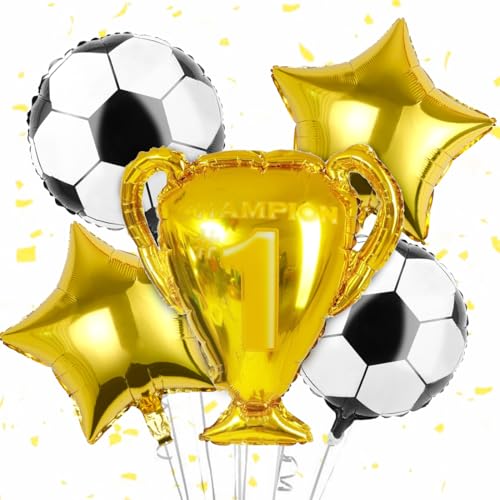 5 Stück Fussball Luftballon, Trophäe Folienballon mit 18" Fußball Ballon, Fussball Deko Geburtstag Kinder, Soccer Champion Ballons Deko für Junge Kinder Geburtstag Weltmeisterschaft Spieltag Party von Sprinlot