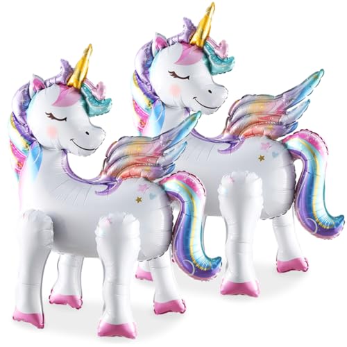 2 Stück Einhorn Folienballon, 3D Folienballon Einhorn Stehend, Einhorn Luftballons mit Beinen, Einhorn Helium Ballon, Einhorn Deko Kindergeburtstag, Unicorn Deko für Mädchen Kinder Geburtstag Party von Sprinlot