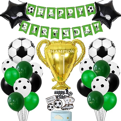 Fussball Geburtstag Deko, Luftballon Geburtstag Grün Fußball Deko, Geburtstagsdeko Jungen Fußball, Fußball Folienballon Champion Trophäe Ballon Set für Fussball Party Kindergeburtstag von Sprinlot