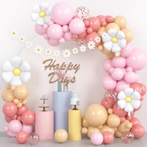 Gänseblümchen Geburtstag Luftballons Set, Pastell Luftballon Girlande Kit mit Blume Folienballon Banner, Retro Aprikose Rosa Party Ballons für Boho Hochzeit Baby Shower Geburtstag Jahrestag Verlobung von Sprinlot