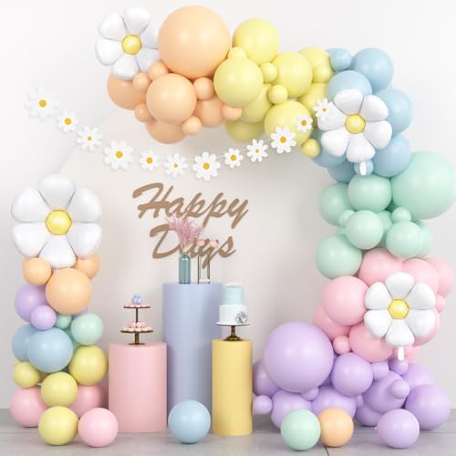 Gänseblümchen Geburtstag Luftballons Set, Pastell Luftballon Girlande Kit mit Blume Folienballons Banner, Bunt Regenbogen Party Ballons für Hochzeit Baby Shower Geburtstag Jahrestag Karneval Mädchen von Sprinlot